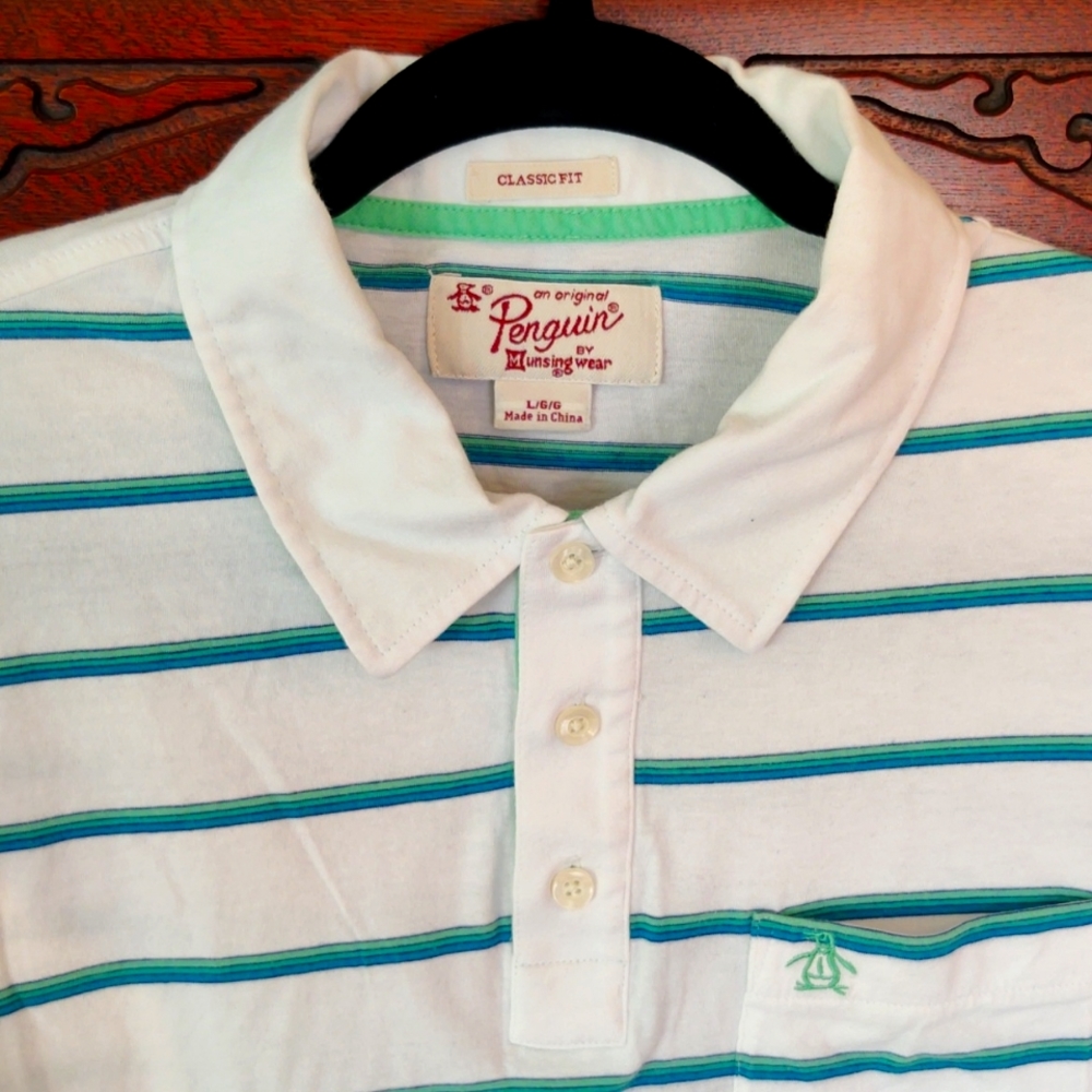 Men's Original Penguin Polo Large Classic Fit Preppy style white, blue, green